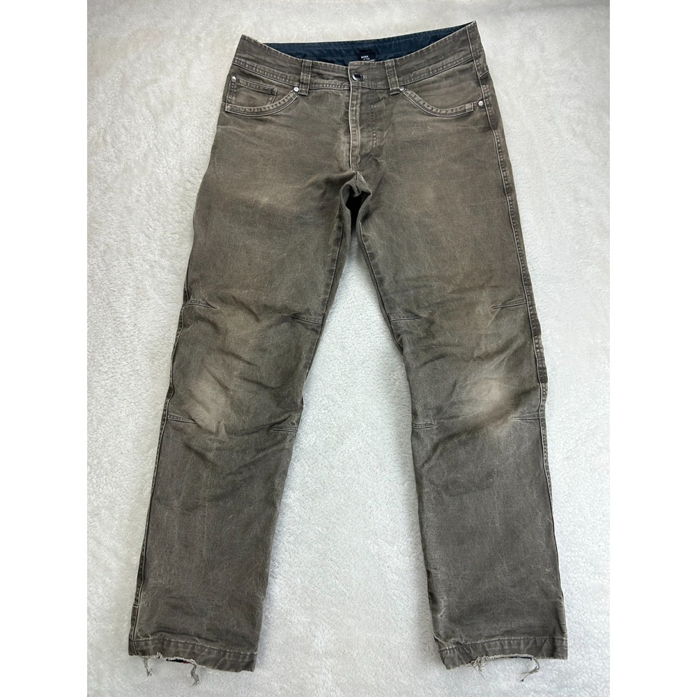 KUHL Rydr Vintage Lined Patina Dye Twill Hiking Pants Mens 32x32 Brown Tan Plaid